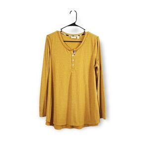 Lori Goldstein Mustard Yellow Ribbed Long Sleeve Top Sz L